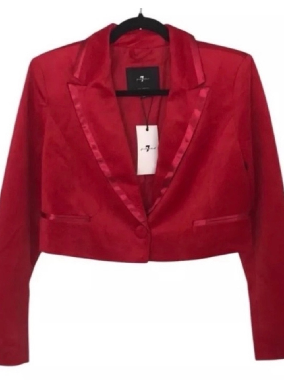 7 For All Mankind Red Cropped Satin Blazer
